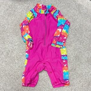 One Step Ahead Pink and Multicolor Kids Swim Rashguard